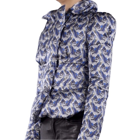 Thomas Wylde silk blue hummingbird print goose down puffer jacket size M - Picture 2 of 16